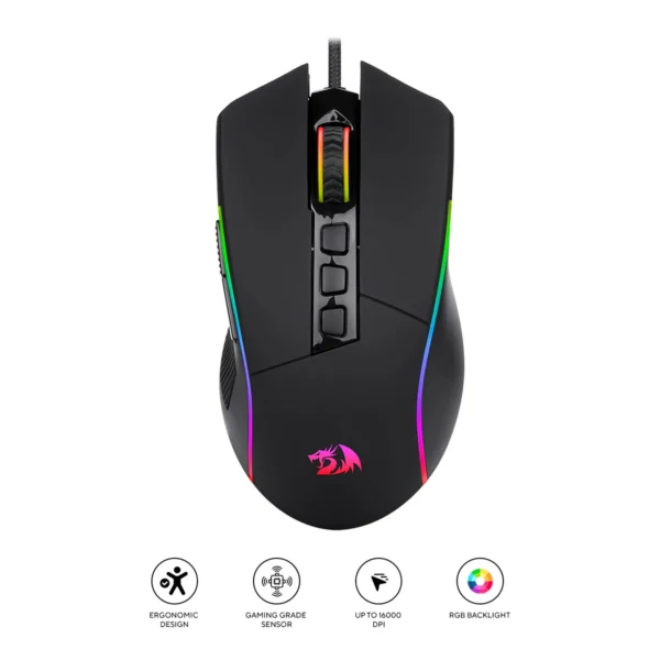 Redragon Plank Wired Gaming Mouse 16000 DPI RGB 9 Buttons - Redragon PLANK RD M812-RGB