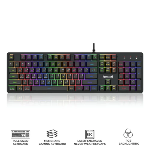 Redragon Nagato Wired Gaming Keyboard Membrane 104 Key RGB 25-Key Rollover - Redragon NAGATO RD K514-RGB