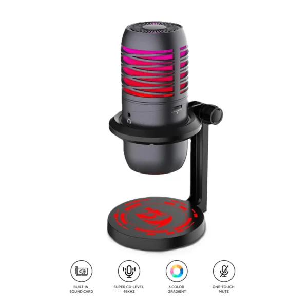 Redragon Nebula Cardioid Gaming Microphone Built-in Sound Card 96kHz RGB - RD GM-211