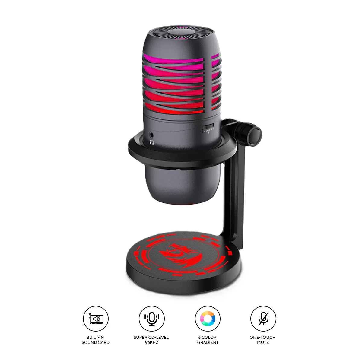 Redragon Nebula Cardioid Gaming Microphone Built-in Sound Card 96kHz RGB – RD GM-211...