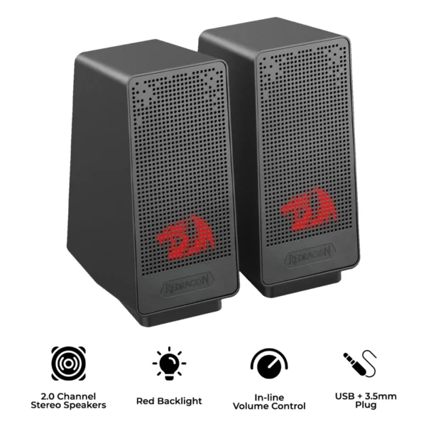 Redragon Ranch 2.0 Channel Stereo Desktop Speakers Red LED 3W x 2 - Redragon RANCH RD GS513
