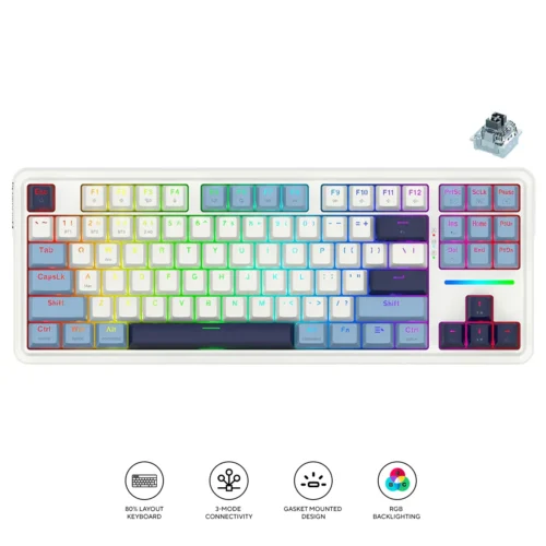 Redragon Antonium Pro TKL Gasket Mounted Tri-Mode Wireless Mechanical Keyboard Blue/White RGB - Redragon ANTONIUM PRO RD K728WBB-RGB-PRO
