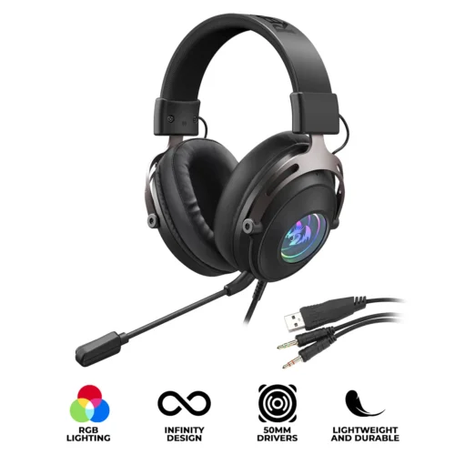 Redragon Arrorain Virtual 7.1 Surround Sound Wired Gaming Headset Infinity Mirror RGB - Redragon ARRORAIN RD H389USB