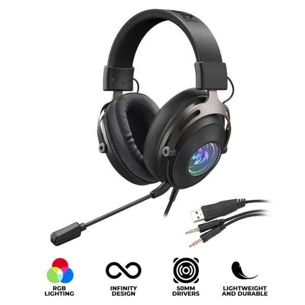Redragon Arrorain Virtual 7.1 Surround Sound Wired Gaming Headset Infinity Mirror RGB - Redragon ARRORAIN RD H389USB