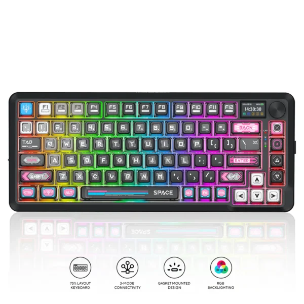 Redragon Fleckact Pro Special Keycaps Tri-Mode Wireless Mechanical Keyboard Gasket Mount LCD Screen - Redragon FLECKACT PRO RD K708MC-RGB-PRO