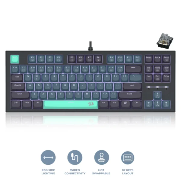 Redragon Bes TKL Mechanical Gaming Keyboard Silver Switch White Backlit 87 Key - Redragon BES RD K611-BGB