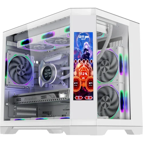 Coolman Spectra M-ATX / ITX PC Case Dual Chamber with Customizable LCD Screen - White