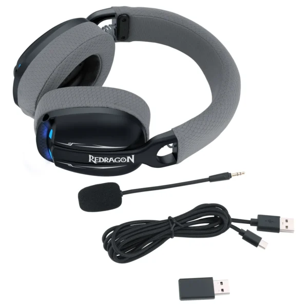 Redragon Skuld Pro Black/Gray Tri-Mode Wireless Gaming Headset 7.1 Surround 53mm Drivers - Redragon SKULD PRO RD H878BG