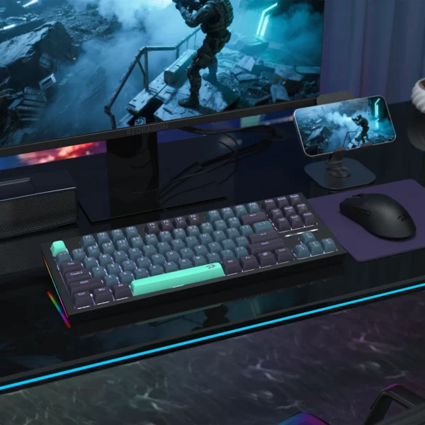 Redragon Bes TKL Mechanical Gaming Keyboard Silver Switch White Backlit 87 Key - Redragon BES RD K611-BGB