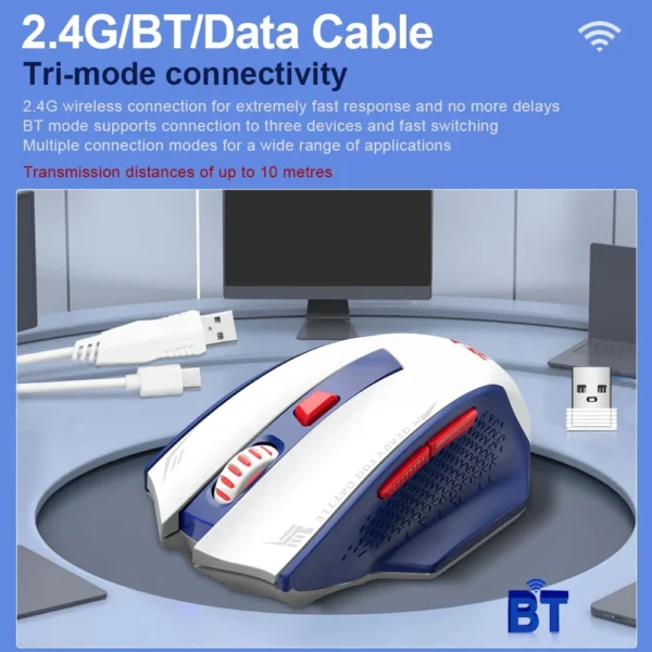 Redragon Woki White-Blue Tri-Mode Gaming Mouse 26000 DPI 6 Programmable Buttons - Redragon WOKI WHITE-BLUE RD M994WBR