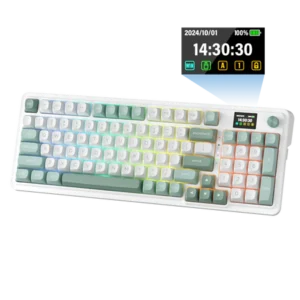 Redragon Galatin Pro White/Grey 96% Gasket Mounted Tri-Mode Wireless Mechanical Keyboard LCD Screen - Redragon GALATIN PRO RD K719WG-RGB-PRO