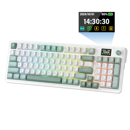 Redragon Galatin Pro White/Grey 96% Gasket Mounted Tri-Mode Wireless Mechanical Keyboard LCD Screen – Redragon GALATIN PRO RD K719WG-RGB-PRO