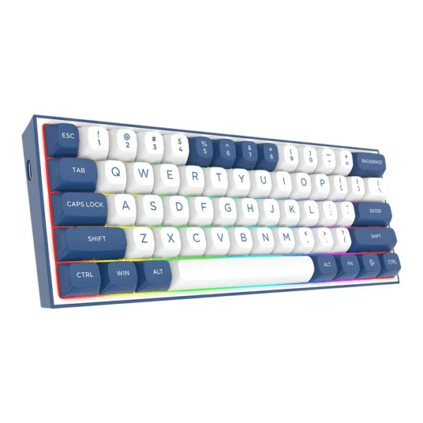 Redragon Alcor White Blue 60% Tri-Mode Mechanical Keyboard QMK/VIA Gasket Mount - Redragon ALCOR RD K717 WHITE BLUE