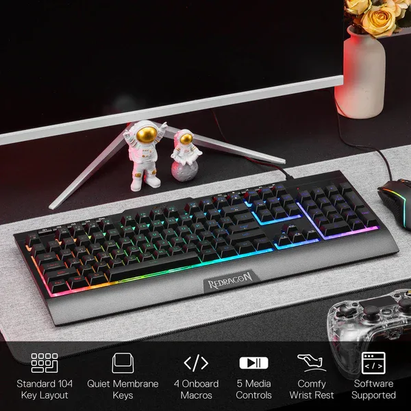 RedragonS151WiredGamingKeyboard_MouseBlackCombo_3 Redragon S151 Wired Membrane Gaming Keyboard and Mouse Combo Black - 104 Key RGB Keyboard - 10000 DPI Optical Mouse - RD S151