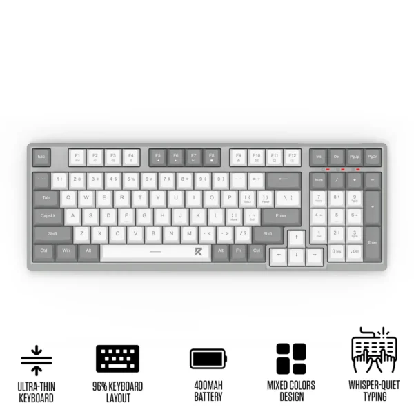 Redragon BK-7114WG Slim Wireless Keyboard Scissor Switch 96% Layout Tri-Mode - Redragon RD BK-7114WG