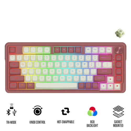 Redragon Ucal Max Red 75% Gasket Mounted Tri-Mode Wireless Mechanical Keyboard Mint Switch RGB - Redragon UCAL MAX RD K673WR-RGB-MAX