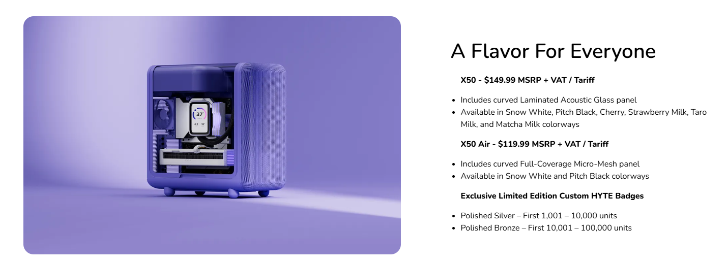 Hyte X50 Glass ATX Mid-Tower Performance Case Laminated Acoustic Glass Cold-Floor Cooling