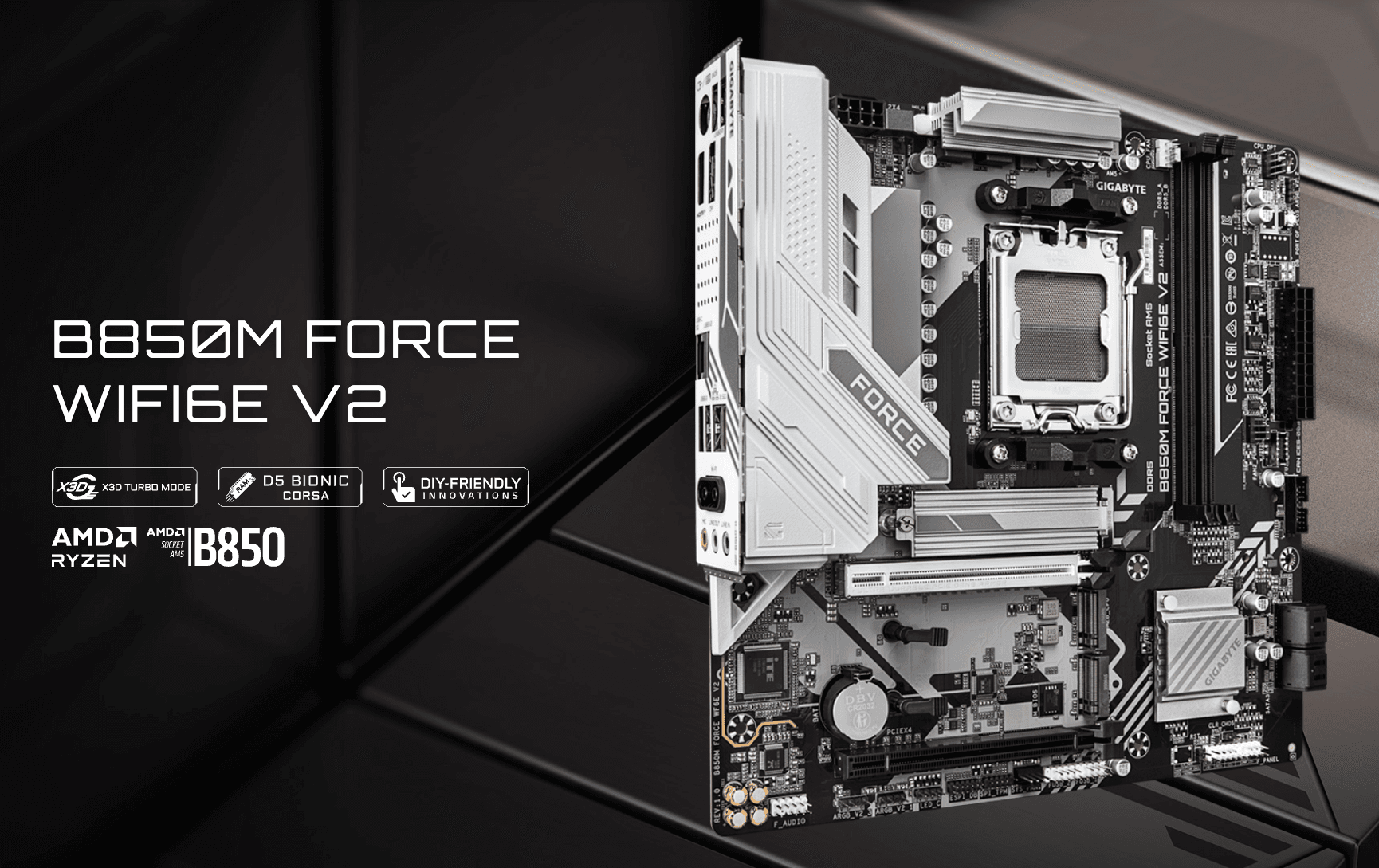 GIGABYTE B850M FORCE WIFI6E V2 AMD AM5 B850 Micro-ATX Motherboard DDR5 PCIe 5.0 - GA-B850M-FORCE-WF6E-V2