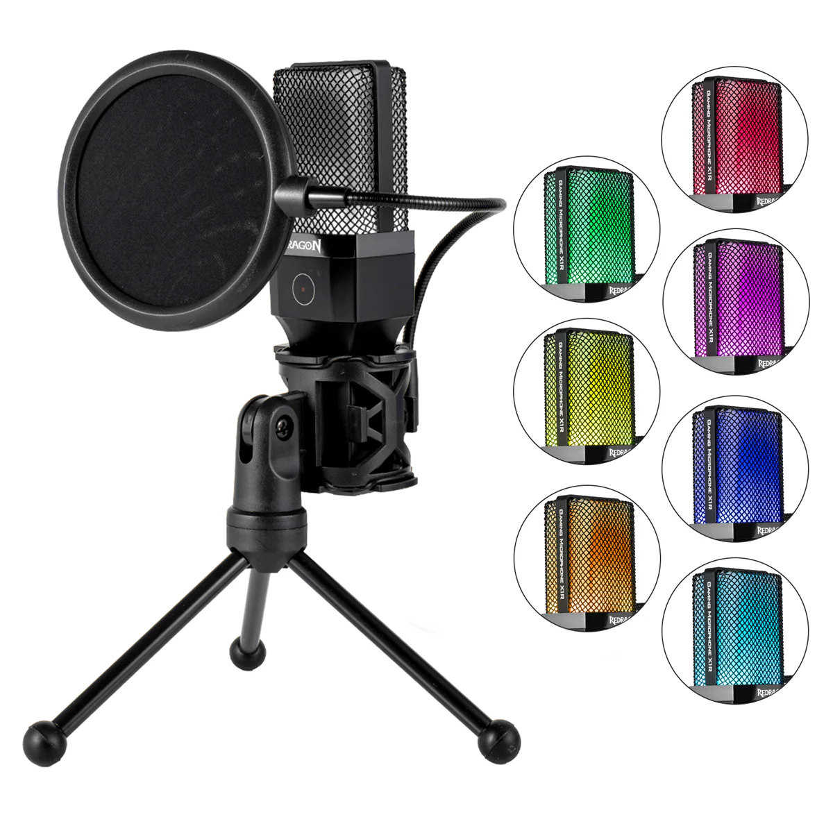 Redragon Adne USB Streaming Microphone RGB Cardioid with Pop Filter – GM212...