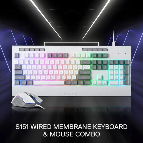Redragon White 2-in-1 Gaming Combo 10000 DPI RGB Membrane Keyboard and Mouse - Redragon 2IN1 COMBO RD S151W