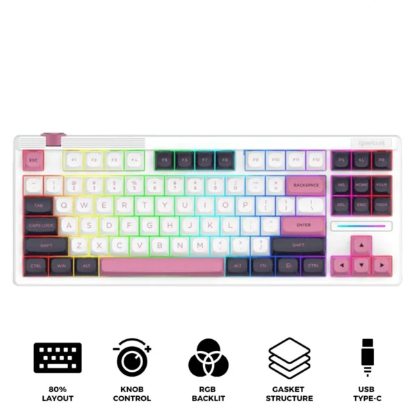Redragon Otiim TKL Gasket Mounted Mechanical Keyboard Silver Switch 87 Key RGB - Redragon OTIIM RD K729WBP-RGB