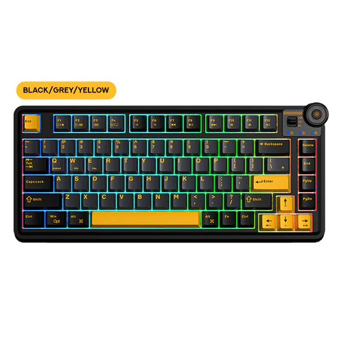 Aula AU75 75% Wireless Mechanical Keyboard Tri-Mode Gasket RGB Star Vector Switch Black Gray Yellow - Aula AU75 Black Gray Yellow