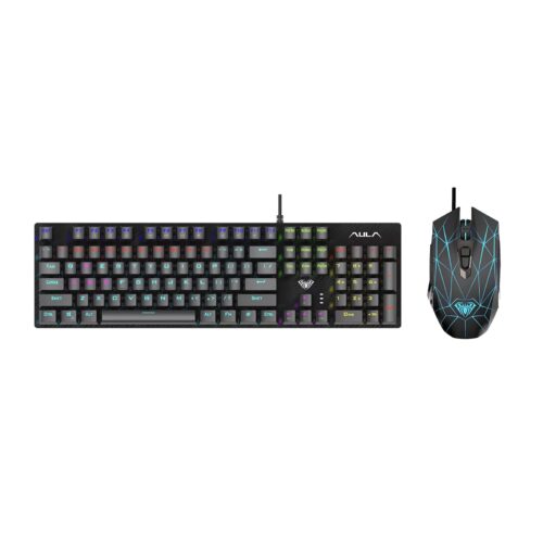 Aula Mechanical Gaming Keyboard and Mouse Combo - Blue Switch - 104 Keys - 4800 DPI - Aula T640