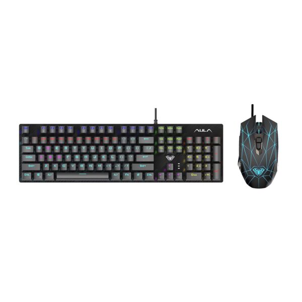 Aula Mechanical Gaming Keyboard and Mouse Combo - Blue Switch - 104 Keys - 4800 DPI - Aula T640