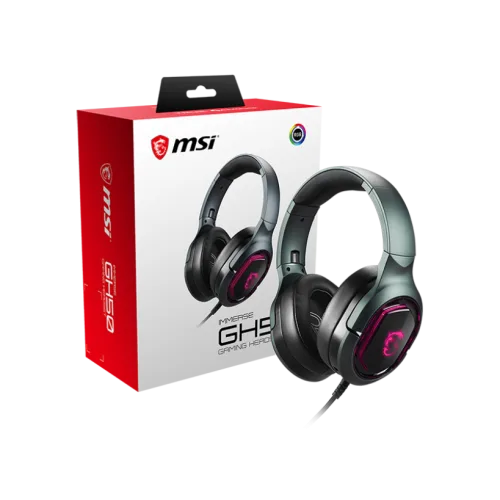 MSI IMMERSE GH50 Wired Gaming Headset 7.1 Virtual Surround Sound RGB Mystic Light Detachable Mic - IMMERSE GH50