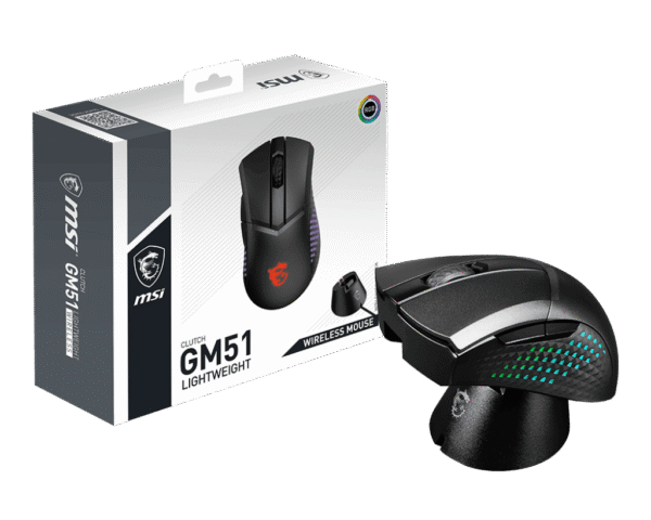 MSI CLUTCH GM51 LIGHTWEIGHT WIRELESS Gaming Mouse 26000 DPI PAW-3395 Sensor Charging Dock - CLUTCH GM51 LIGHTWEIGHT WIRELESS