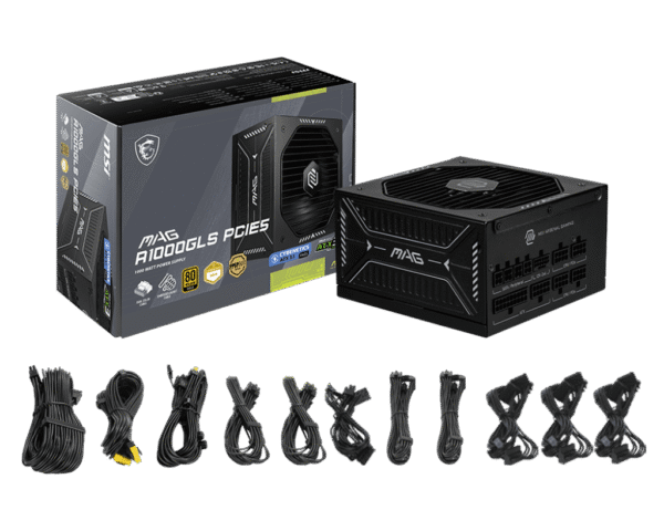 MSI MAG A1000GLS PCIE5 1000W 80 Plus Gold Full Modular Power Supply ATX 3.1 PCIe 5.1 Ready - MAG A1000GLS PCIE5