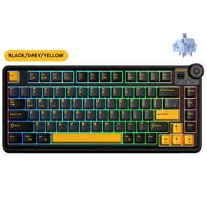 Aula AU75 75% Wireless Mechanical Keyboard Tri-Mode Gasket RGB Star Vector Switch Black Gray Yellow - Aula AU75 Black Gray Yellow