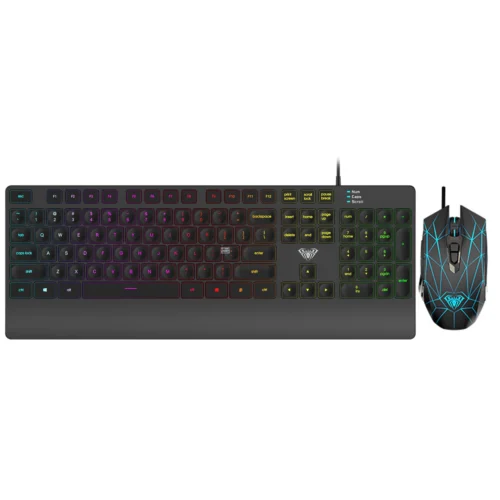 Aula T201 Wired Gaming Keyboard and Mouse Combo Rainbow Backlight 4800 DPI Palm Rest - Aula T201
