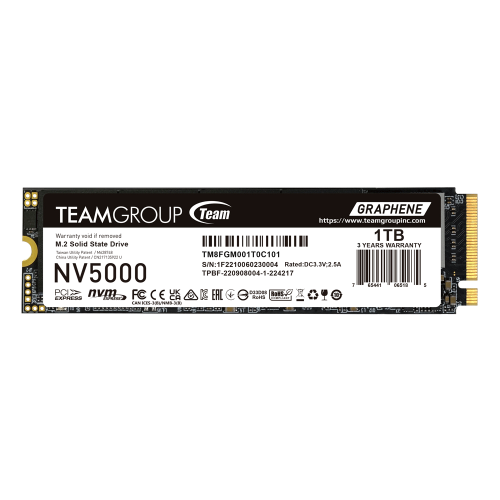 TeamGroup NV5000 1TB PCIe Gen4 x4 NVMe M.2 SSD - 5000MB/s - Graphene Cooling - TM8FGM001T0C101
