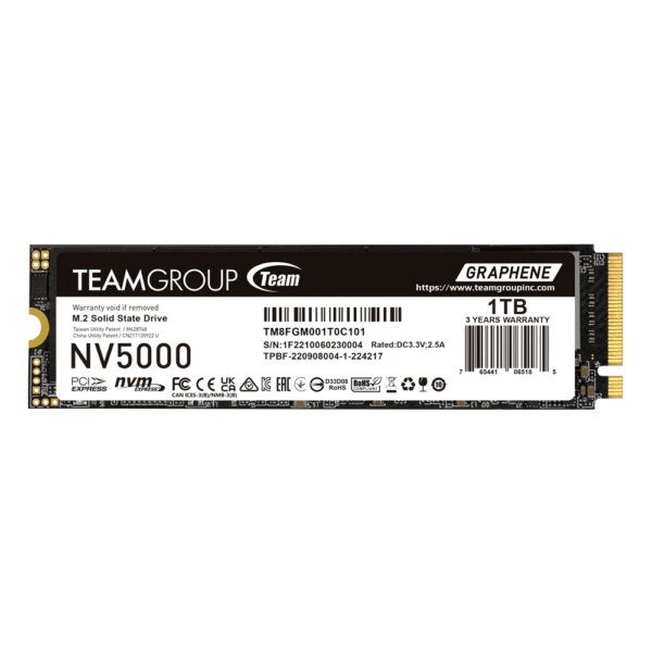 1tb_01 TeamGroup NV5000 1TB PCIe Gen4 x4 NVMe M.2 SSD - 5000MB/s - Graphene Cooling - TM8FGM001T0C101