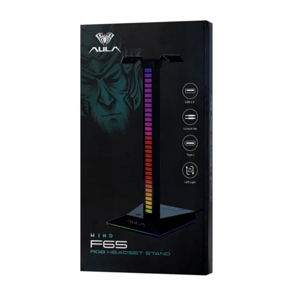 Aula F65 RGB Headset Stand with USB Hub and AUX Port Black - Aula F65