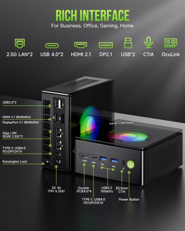 GMKtec Nucbox K11 Gaming Mini PC AMD Ryzen 9 8945HS 32GB DDR5 1TB SSD Windows 11 Pro - GMK-K11/8945HS/32/1TB/US