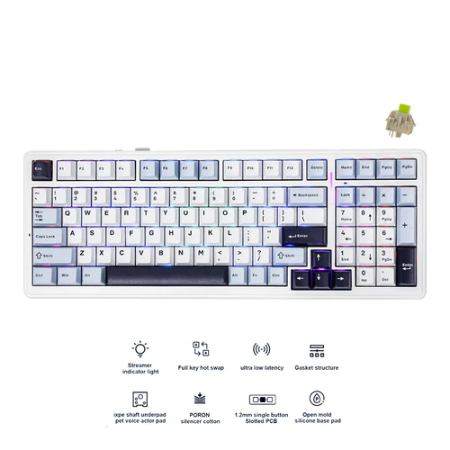 Aula F99 Wireless Mechanical Keyboard - Purple - Gray Wood Switch - 8000mAh - Aula F99 Purple