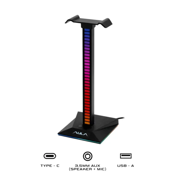 Aula F65 RGB Headset Stand with USB Hub and AUX Port Black - Aula F65