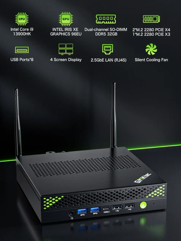 GMKtec Nucbox K10 Mini PC Workstation Intel Core i9-13900HK 32GB DDR5 1TB SSD Windows 11 Pro - GMK-K10-13900H/32/1T/BK