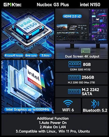 GMKtec Nucbox G3 Plus Mini PC Intel N150 8GB RAM 512GB SSD Windows 11 Pro - GMK-G3-N150/8/512/BK
