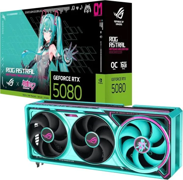 81N3DhIhgpL._AC_UF894,1000_QL80_ ASUS ROG Astral GeForce RTX 5080 OC 16GB GDDR7 Hatsune Miku Edition - ROG-ASTRAL-RTX5080-O16G-MIKU-W