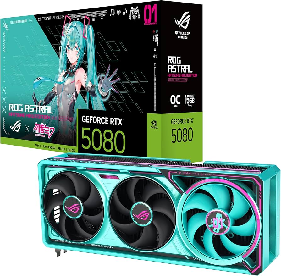 ASUS ROG Astral GeForce RTX 5080 OC 16GB GDDR7 Hatsune Miku Edition – ROG-ASTRAL-RTX5080-O16G-MIKU-W