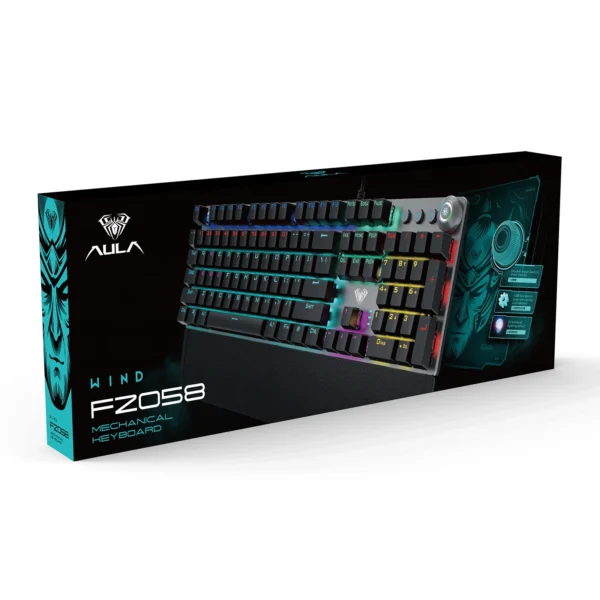 Aula F2058 Wired Mechanical Gaming Keyboard Full Size Magnetic Wrist Rest Blue Switch RGB - Aula F2058