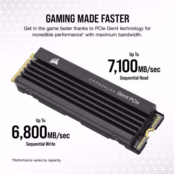 CORSAIR MP600 PRO LPX 2TB PCIe Gen4 x4 NVMe M.2 SSD with Heatsink PS5 Compatible - CS-CSSD-F2000GBMP600PLP