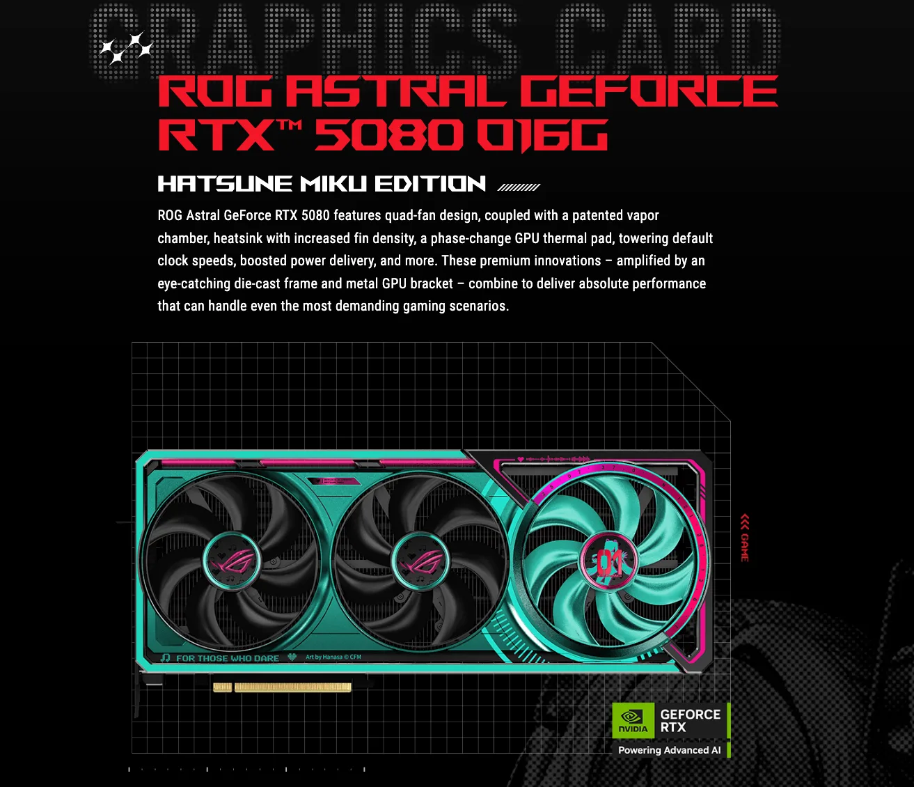 ASUS ROG Astral GeForce RTX 5080 OC 16GB GDDR7 Hatsune Miku Edition - ROG-ASTRAL-RTX5080-O16G-MIKU-W