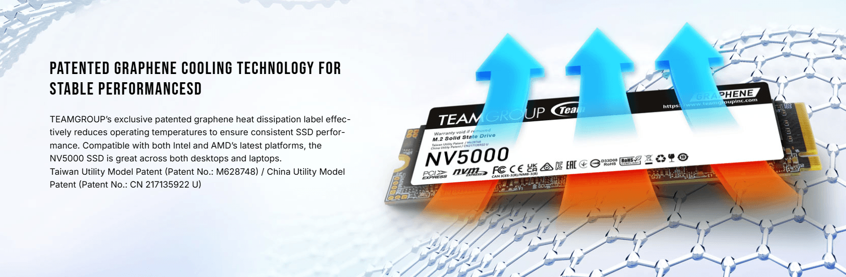 TeamGroup NV5000 1TB PCIe Gen4 x4 NVMe M.2 SSD - 5000MB/s - Graphene Cooling - TM8FGM001T0C101
