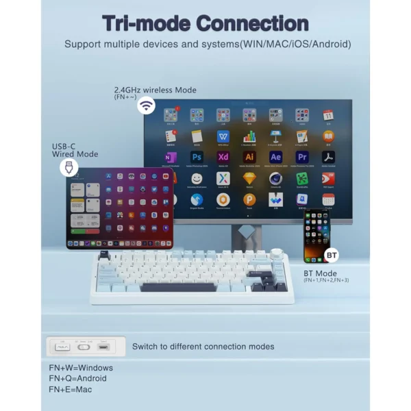 Aula F75 75% Wireless Mechanical Keyboard Tri-Mode Gasket RGB Reaper Switch Glacier Purple - Aula F75 Glacier Purple