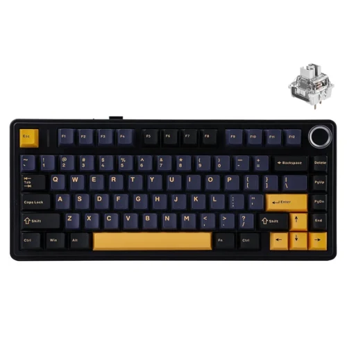 Aula F75 Wireless Mechanical Keyboard - Thunder Black - Gray Wood Switch - 4000mAh - Aula F75 Thunder Black