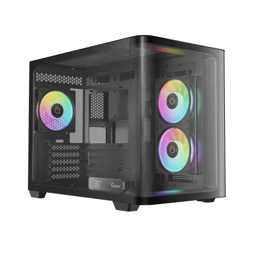 OCYPUS Iota C50 Curve ARGB Digital Black Mini-Tower Case with Panoramic Glass - IOTA-C50-BKD300CD-GL